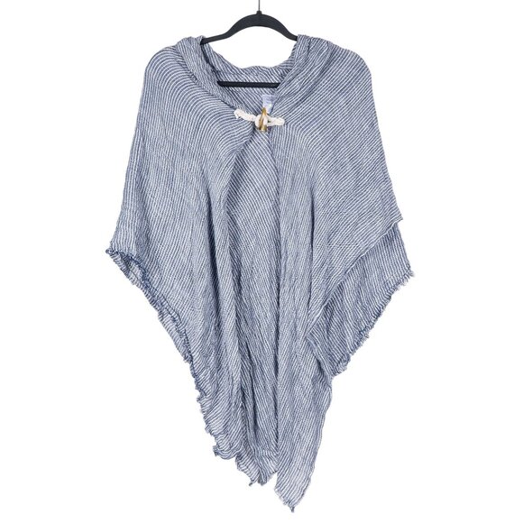 Isa & Stef Cap Wrap One Size Womens Striped Blue White Rayon Lightweight Toggle - Picture 1 of 6
